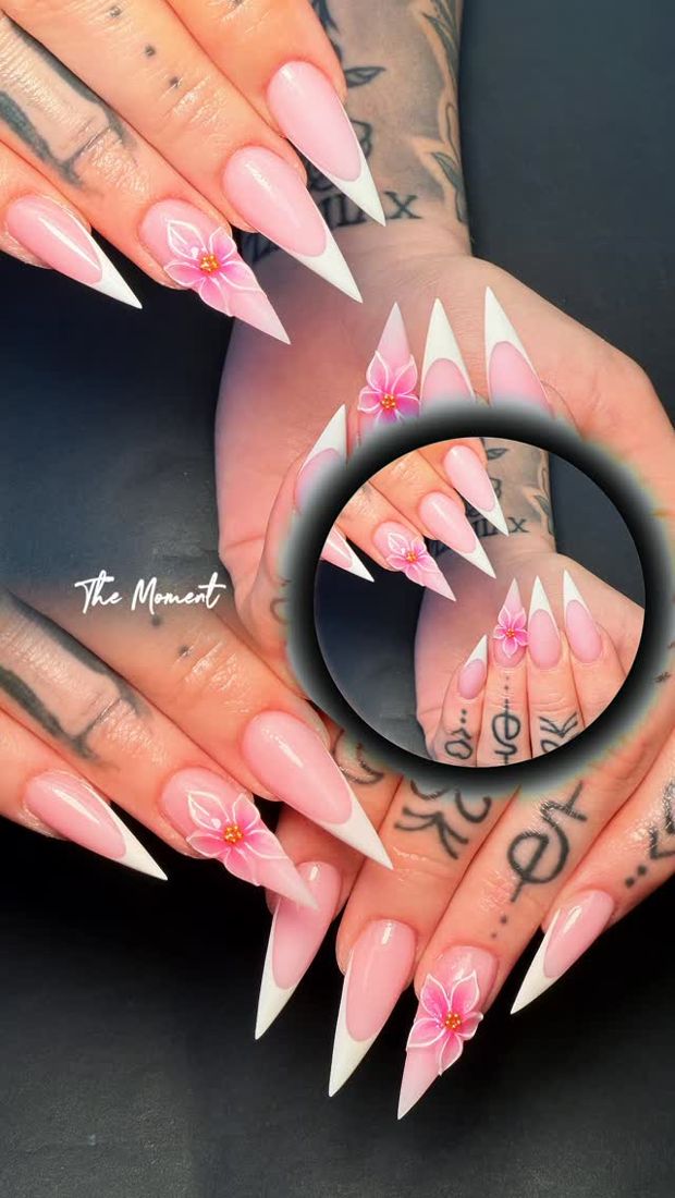 Lange Nägel in Pink mit Design